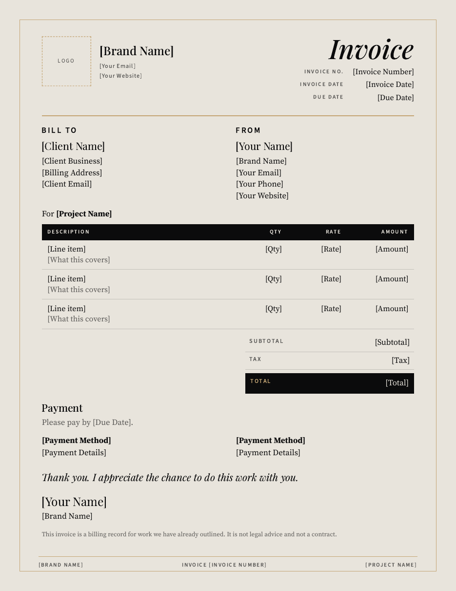 Invoice page preview