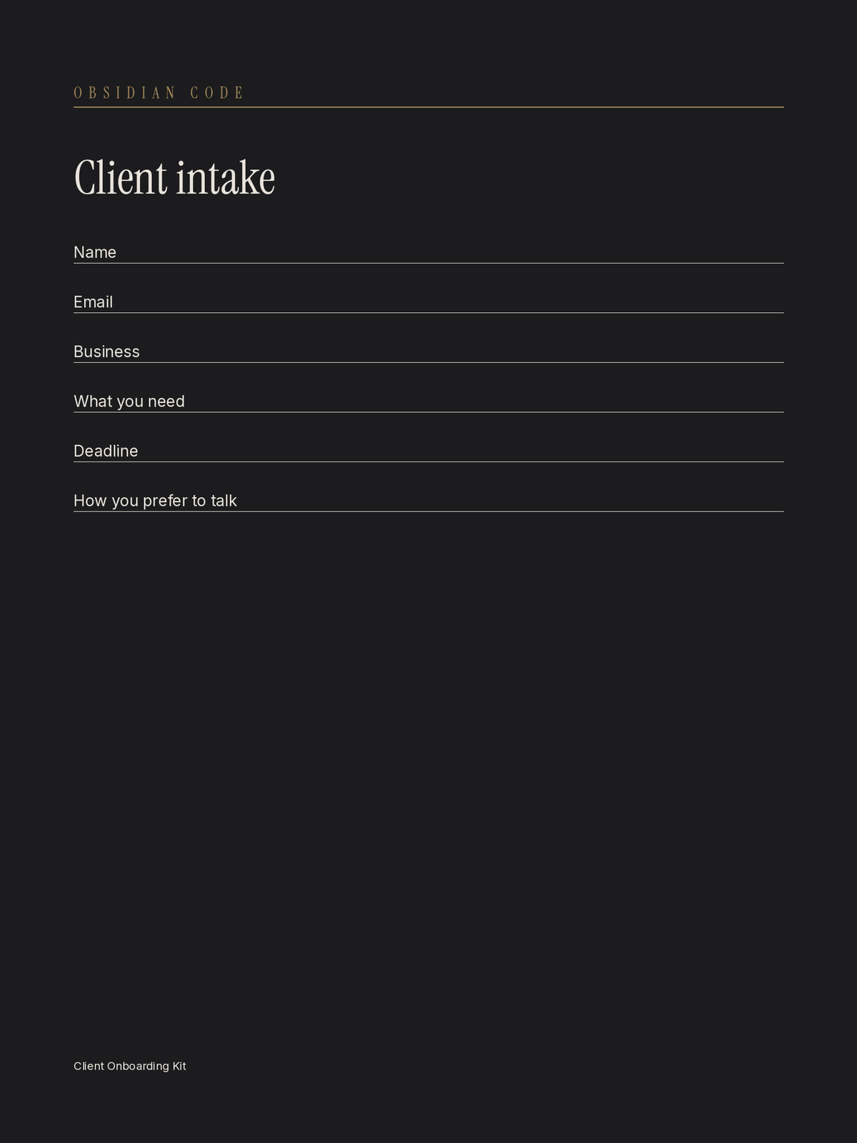 Intake page