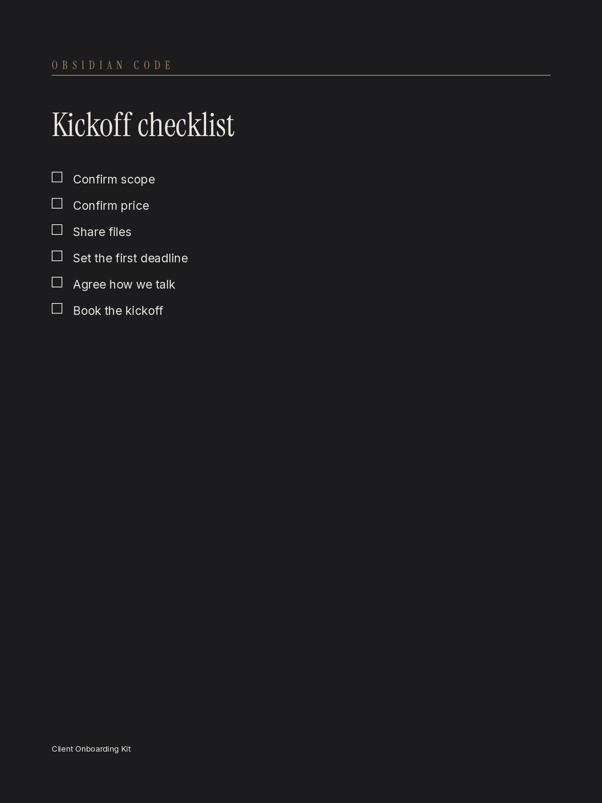 Kickoff page
