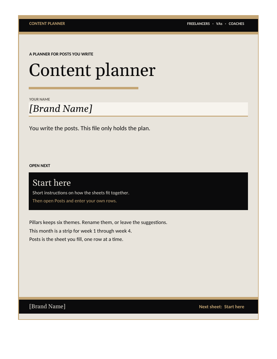 First page of the Content Planner
