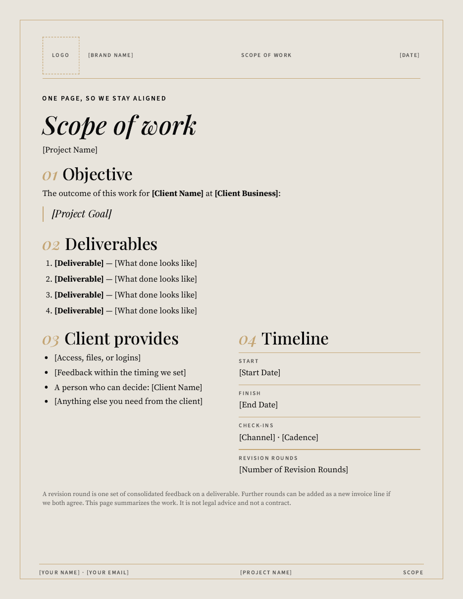 Scope of work page preview